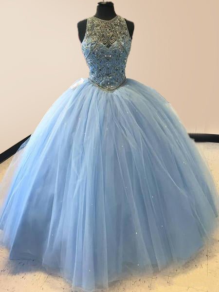 Sky Blue Quinceanera Dress Beaded Junior Prom Dress - Curvevia
