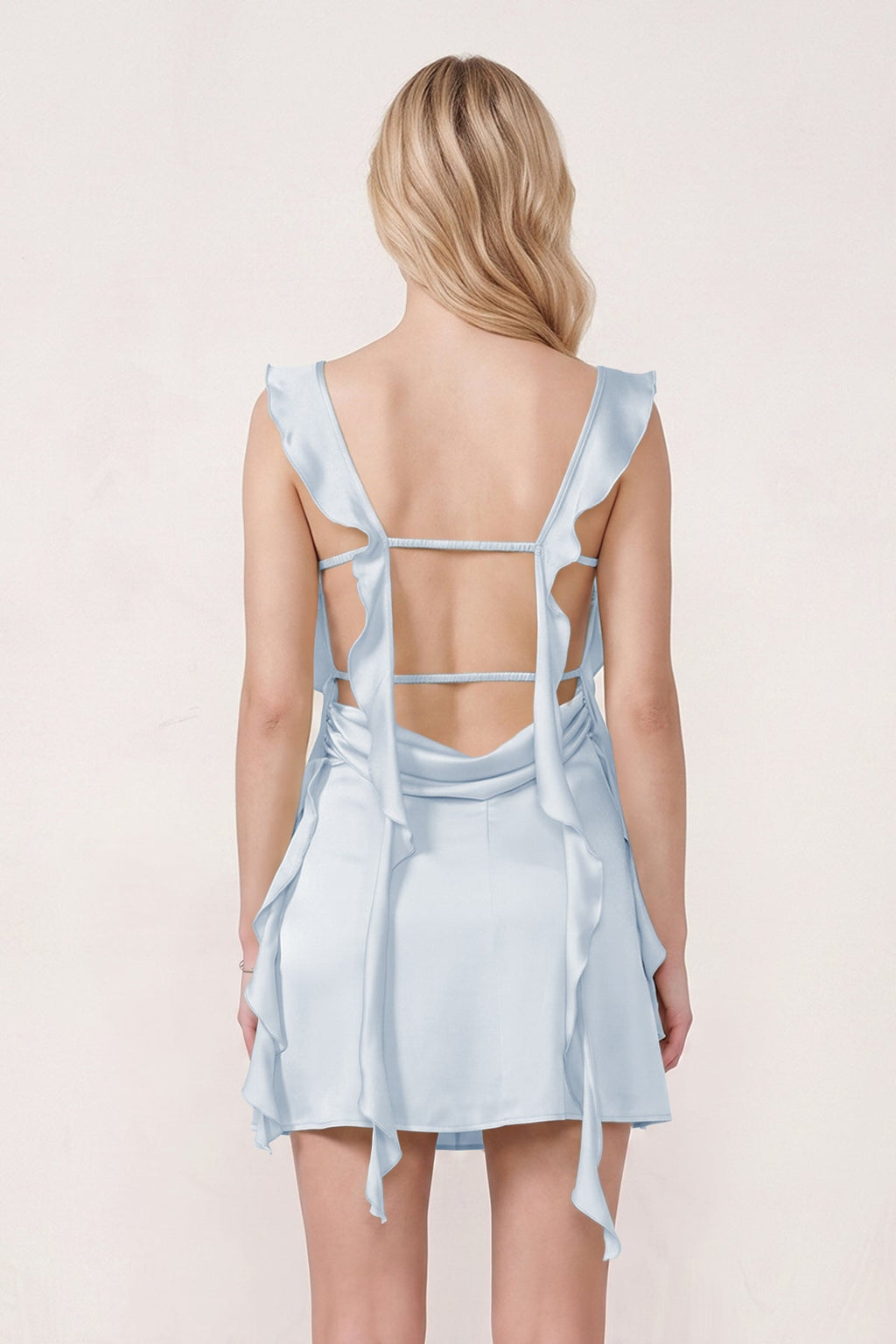 Aqua Ruffled Sheath Square Neck Satin Ruched Homecoming Dress - Curvevia