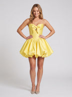 Lemon Satin A-Line Sweetheart Back Zip Short Dress with Pleated Bubble Hem - Curvevia