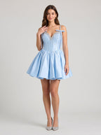 Sky Blue Satin A-Line Sweetheart Back Zip Short Dress with Beading - Curvevia