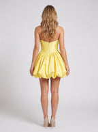 Lemon Satin A-Line Sweetheart Back Zip Short Dress with Pleated Bubble Hem - Curvevia