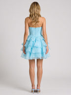 Blue Satin A-Line Sweetheart Back Zip Short Dress with Beading and Ruffles - Curvevia