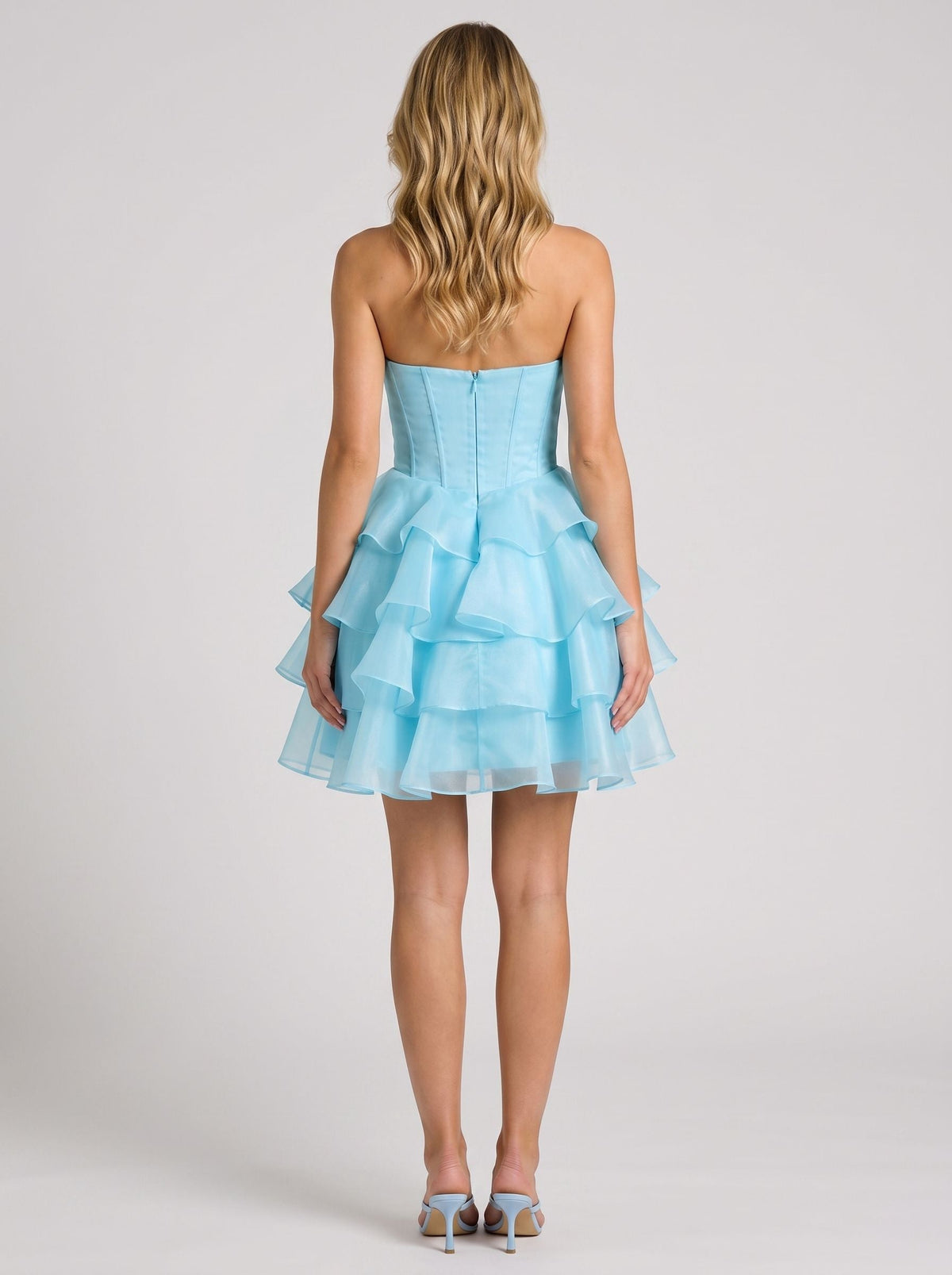 Blue Satin A-Line Sweetheart Back Zip Short Dress with Beading and Ruffles - Curvevia