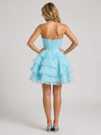 Blue Satin A-Line Sweetheart Back Zip Short Dress with Beading and Ruffles - Curvevia