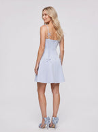 Mist Matte Satin A-Line Sweetheart Back Zip Short Dress with Spaghetti Straps - Curvevia