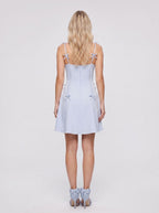 Mist Matte Satin A-Line Sweetheart Back Zip Short Dress with Spaghetti Straps - Curvevia