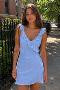 Yellow Scoop Neck Sheath Satin Ruffles Short Homecoming Dress - Curvevia