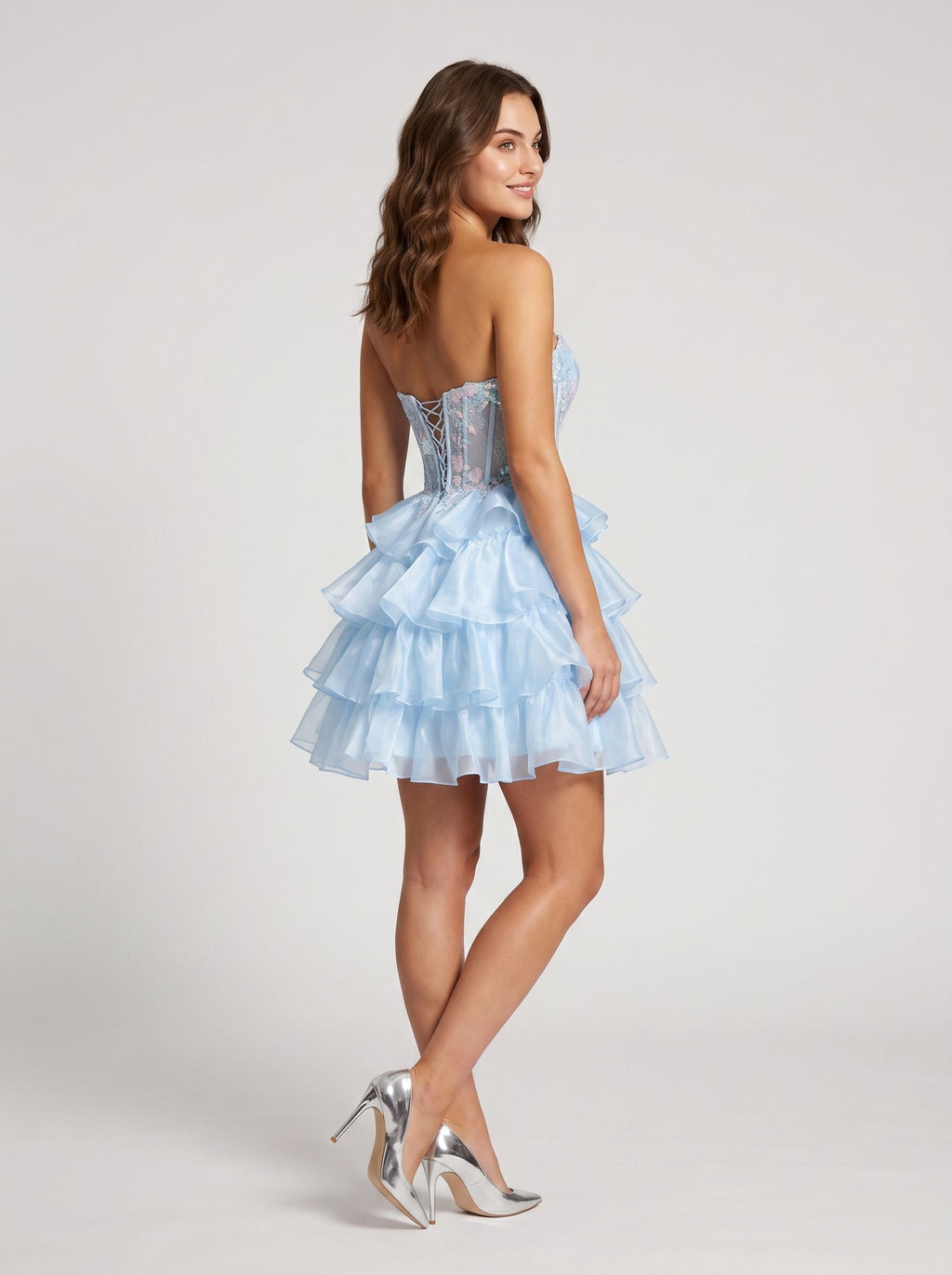 Sky Blue Sequins A-Line Sweetheart Lace-up Short Dress with Corset Bodice - Curvevia