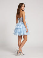 Sky Blue Sequins A-Line Sweetheart Lace-up Short Dress with Corset Bodice - Curvevia