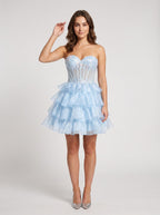 Sky Blue Sequins A-Line Sweetheart Lace-up Short Dress with Corset Bodice - Curvevia