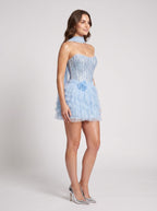 Sky Blue Tulle A-Line Sweetheart Back Zip Short Dress with Tiered Ruffles - Curvevia