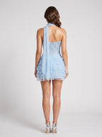Sky Blue Tulle A-Line Sweetheart Back Zip Short Dress with Tiered Ruffles - Curvevia