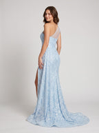 Sky Blue Sequins Sheath One Shoulder Side Zip Floor-Length Dress with Beading - Curvevia