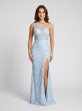 Sky Blue Sequins Sheath One Shoulder Side Zip Floor-Length Dress with Beading - Curvevia