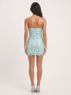 Sky Blue Sequins Sheath Straight Neck Side Zip Short Dress with Allover Shimmer - Curvevia