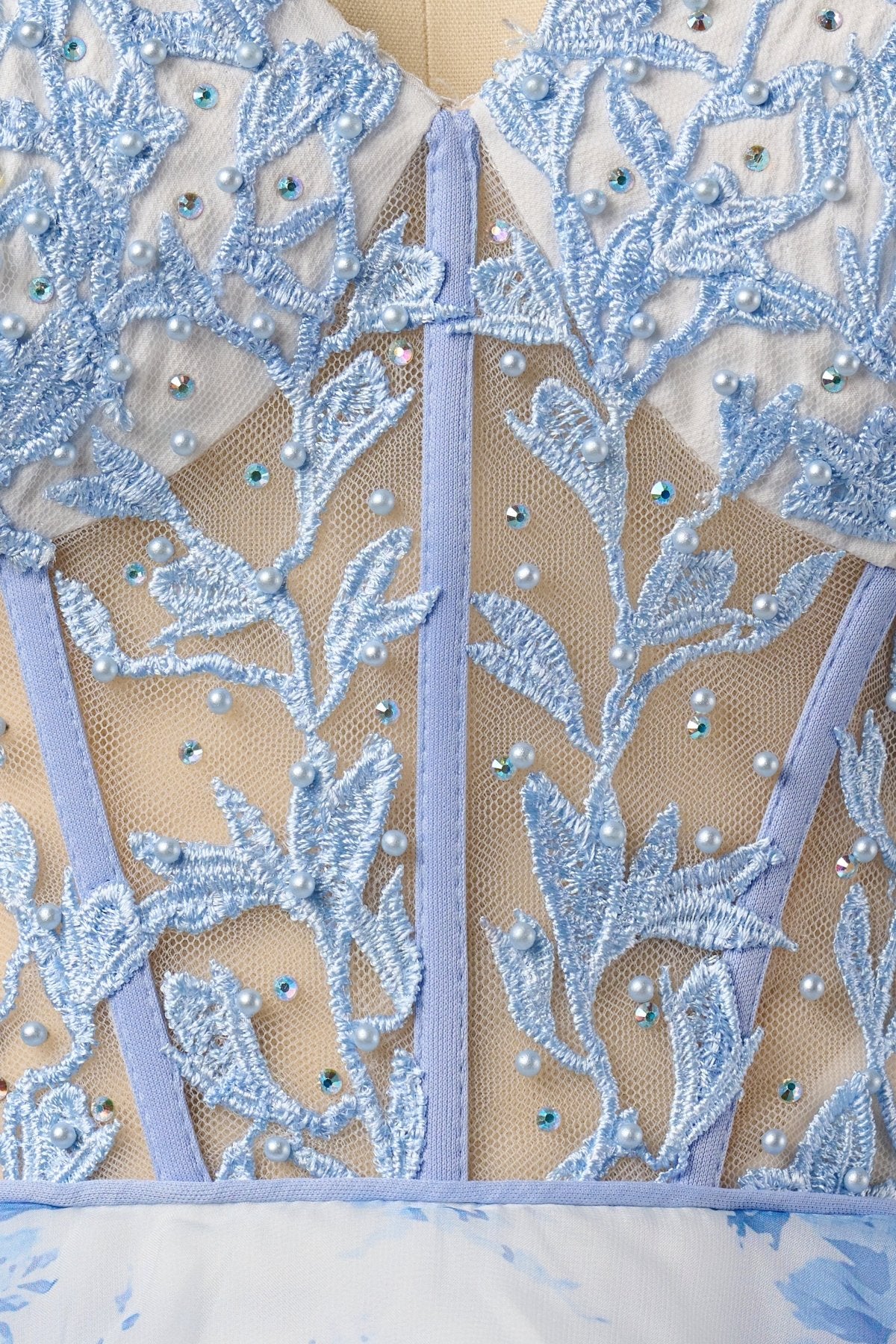 Sky Blue A Line Sweetheart Floral Lace Corset Ruffled Wedding Guest Dress - Curvevia