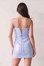 Candy Pink Spaghetti Straps Bodycon Satin Homecoming Dress with Sequins - Curvevia