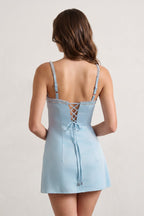 Sky Blue Spaghetti Straps Satin Sheath Homecoming Dress With Rhinestones - Curvevia