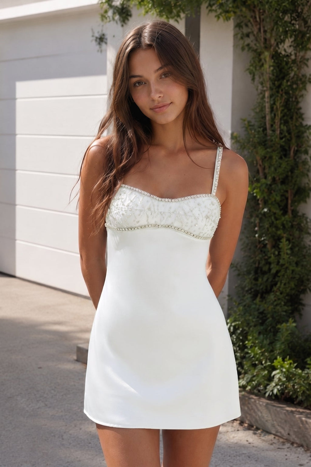 Sky Blue Spaghetti Straps Satin Sheath Homecoming Dress With Rhinestones - Curvevia