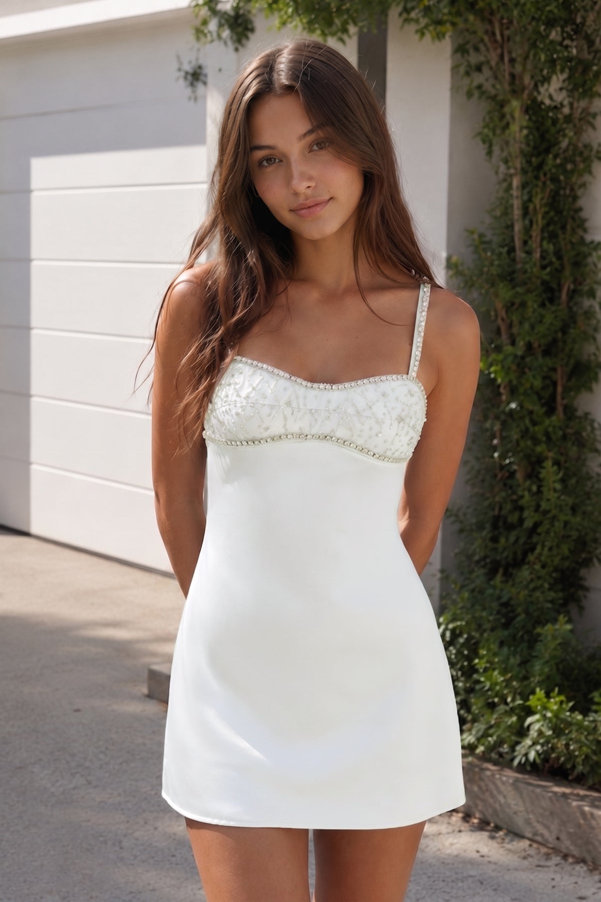 Sky Blue Spaghetti Straps Satin Sheath Homecoming Dress With Rhinestones - Curvevia