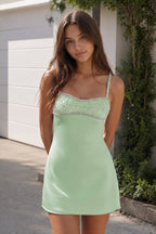 Sky Blue Spaghetti Straps Satin Sheath Homecoming Dress With Rhinestones - Curvevia