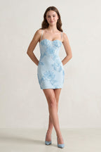 Burgundy Spaghetti Straps Sheath Homecoming Dress With Floral Embroidery - Curvevia