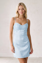 Champagne Spaghetti Straps Sheath Rhinestones Satin Homecoming Dress with Tie Back - Curvevia