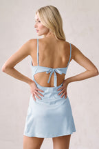 Champagne Spaghetti Straps Sheath Rhinestones Satin Homecoming Dress with Tie Back - Curvevia