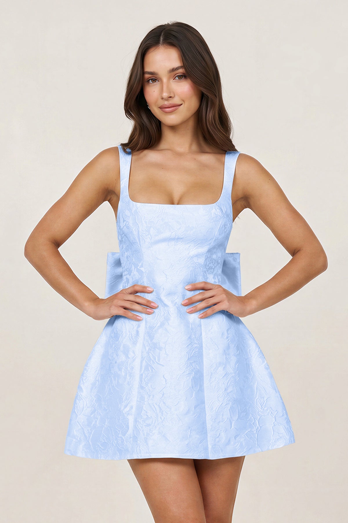 White - Square Neck A Line Short Homecoming Dresses With Bow - Curvevia