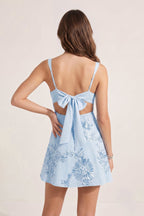 Sky Blue Square Neck Embroidered Flower Lace A-Line Homecoming Dress - Curvevia