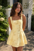 Sky Blue Square Neck Embroidered Flower Lace A-Line Homecoming Dress - Curvevia