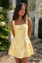 Sky Blue Square Neck Embroidered Flower Lace A-Line Homecoming Dress - Curvevia
