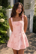 Sky Blue Square Neck Embroidered Flower Lace A-Line Homecoming Dress - Curvevia