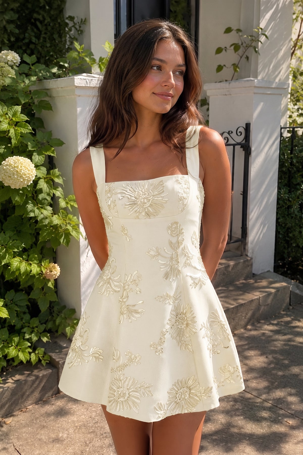 Sky Blue Square Neck Embroidered Flower Lace A-Line Homecoming Dress - Curvevia