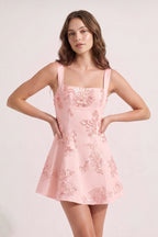 Sky Blue Square Neck Embroidered Flower Lace A-Line Homecoming Dress - Curvevia