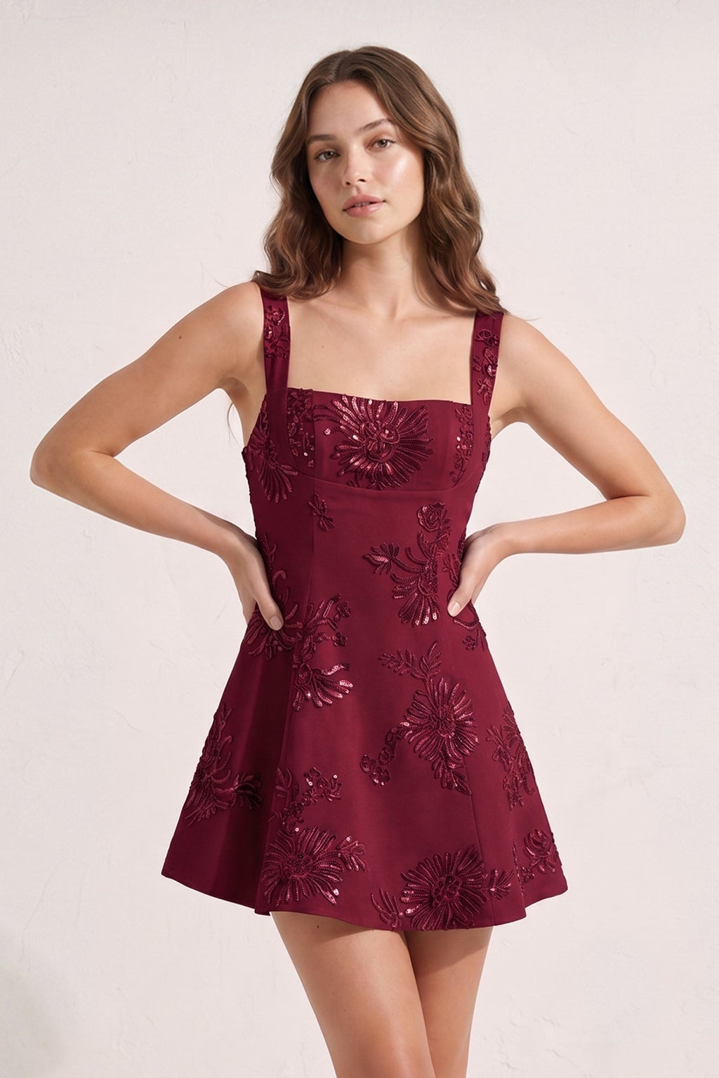 Sky Blue Square Neck Embroidered Flower Lace A-Line Homecoming Dress - Curvevia