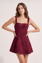Sky Blue Square Neck Embroidered Flower Lace A-Line Homecoming Dress - Curvevia