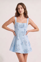 Sky Blue Square Neck Embroidered Flower Lace A-Line Homecoming Dress - Curvevia