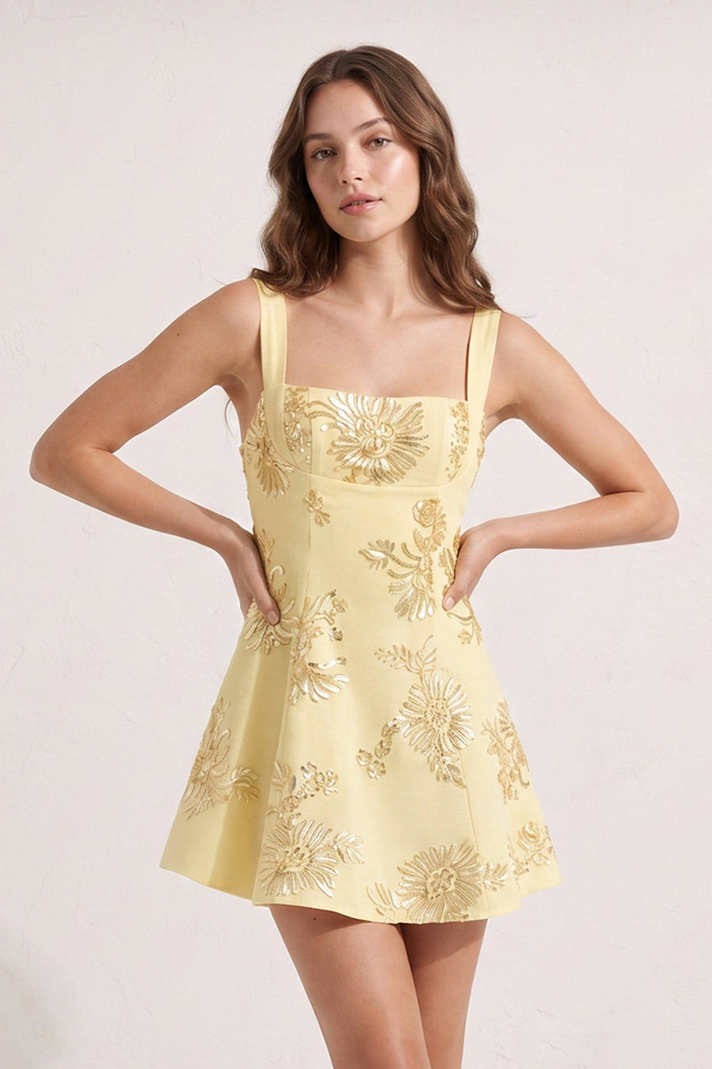 Sky Blue Square Neck Embroidered Flower Lace A-Line Homecoming Dress - Curvevia