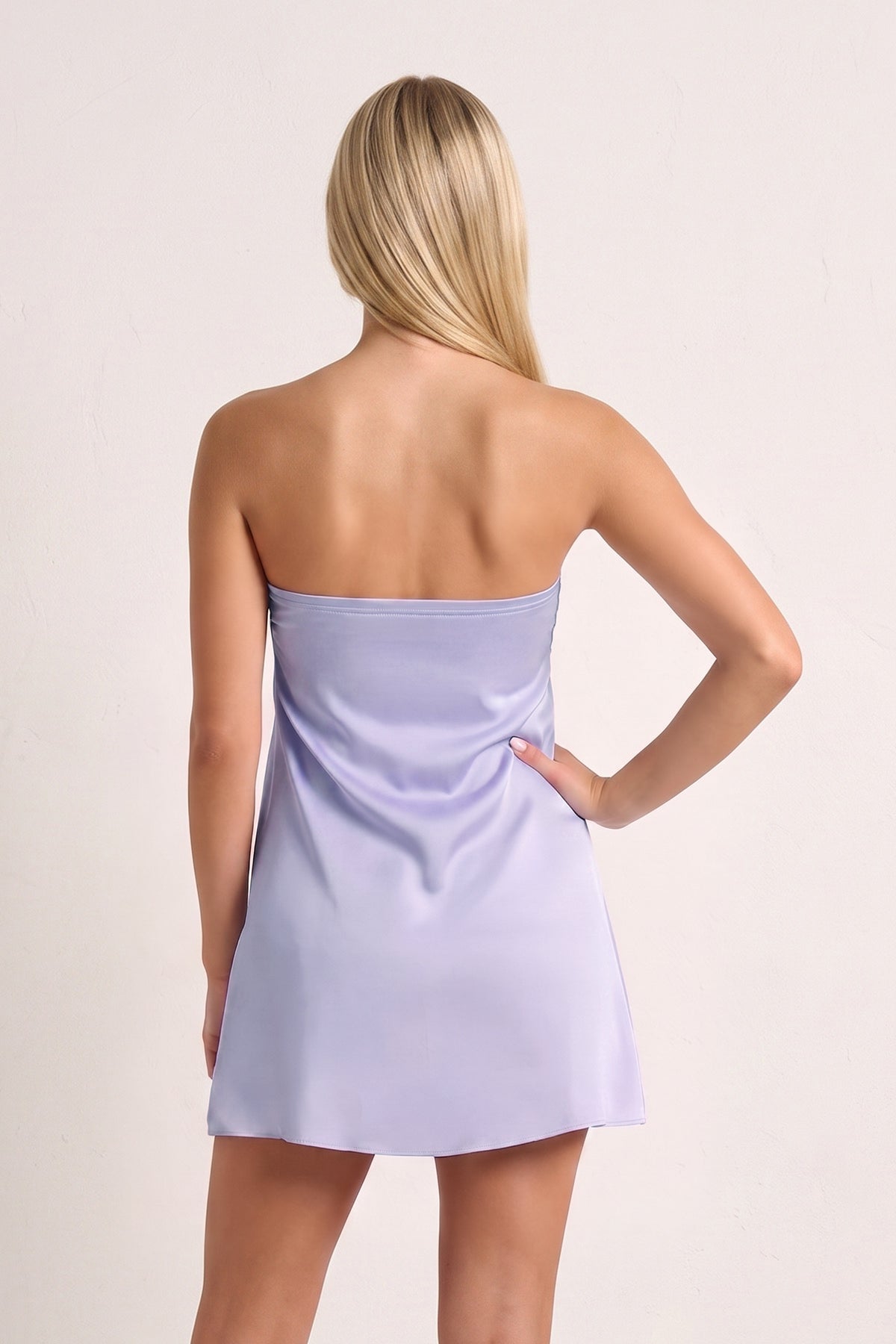 Sky Blue Strapless A-Line Satin Homecoming Dress with Ribbon - Curvevia