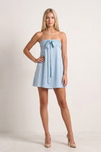 Sky Blue Strapless A-Line Satin Homecoming Dress with Ribbon - Curvevia