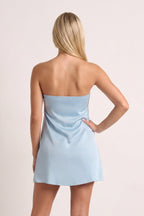 Sky Blue Strapless A-Line Satin Homecoming Dress with Ribbon - Curvevia