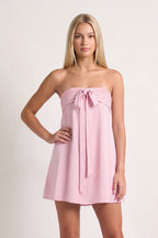 Sky Blue Strapless A-Line Satin Homecoming Dress with Ribbon - Curvevia