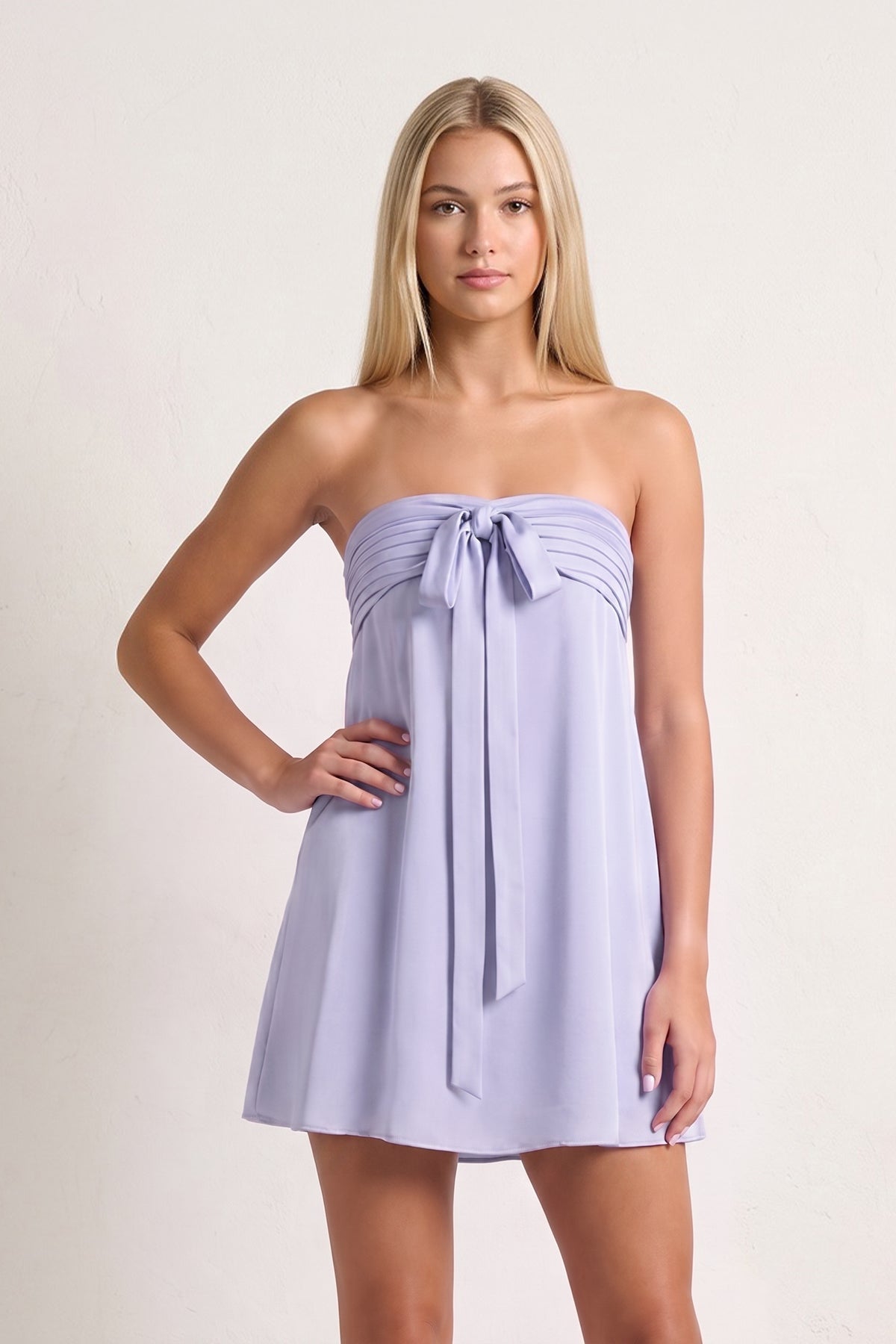 Sky Blue Strapless A-Line Satin Homecoming Dress with Ribbon - Curvevia