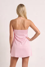 Sky Blue Strapless A-Line Satin Homecoming Dress with Ribbon - Curvevia
