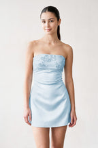 Aqua Strapless Appliqued Satin Sheath Homecoming Dress - Curvevia