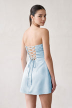Aqua Strapless Appliqued Satin Sheath Homecoming Dress - Curvevia