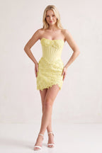 Sky Blue Strapless Embroidered Lace Sheath Corset Homecoming Dress - Curvevia