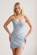 Sky Blue Strapless Embroidered Lace Sheath Corset Homecoming Dress - Curvevia