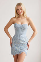 Sky Blue Strapless Embroidered Lace Sheath Corset Homecoming Dress - Curvevia